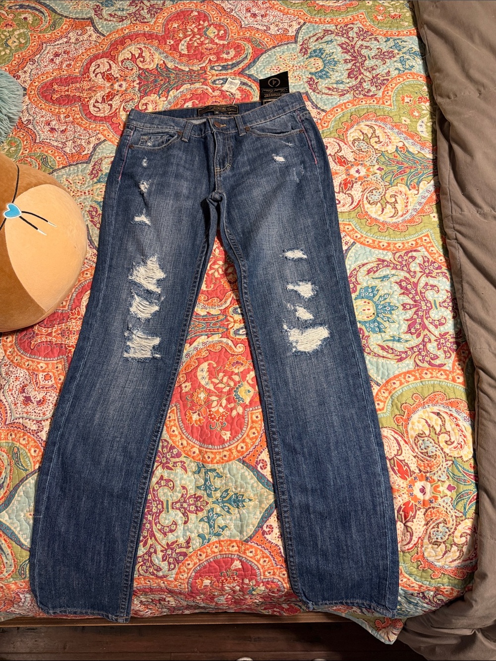 PINK Victoria's Secret Distressed Indigo Straight Leg Jeans
